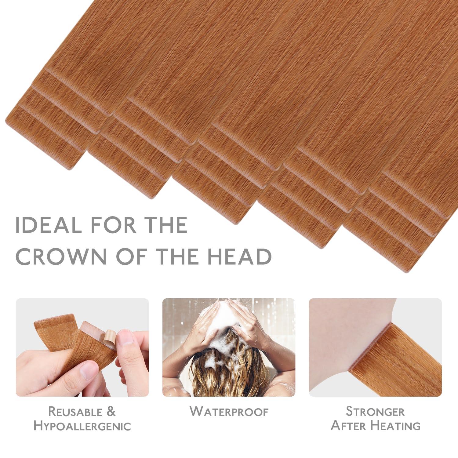 imageWENNALIFE Invisi Edge Tape in Hair Extensions Human Hair 16 Inch 50g 20pcs Muted Light Brown Brunette Invisible Luxury Remy Hair Extensions Natural Seamless Injected Tape Ins Extensiones De CabelloIN30 Auburn Ginger