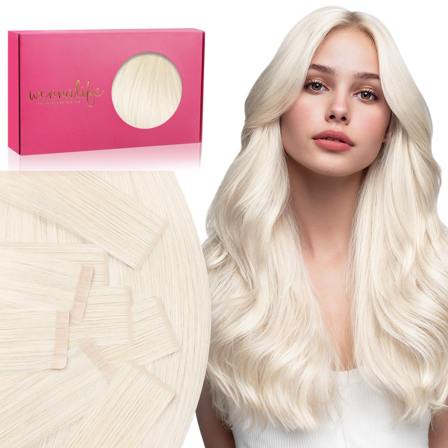 imageWENNALIFE Invisi Edge Tape in Hair Extensions Human Hair 16 Inch 50g 20pcs Muted Light Brown Brunette Invisible Luxury Remy Hair Extensions Natural Seamless Injected Tape Ins Extensiones De CabelloIN1000 White Blonde