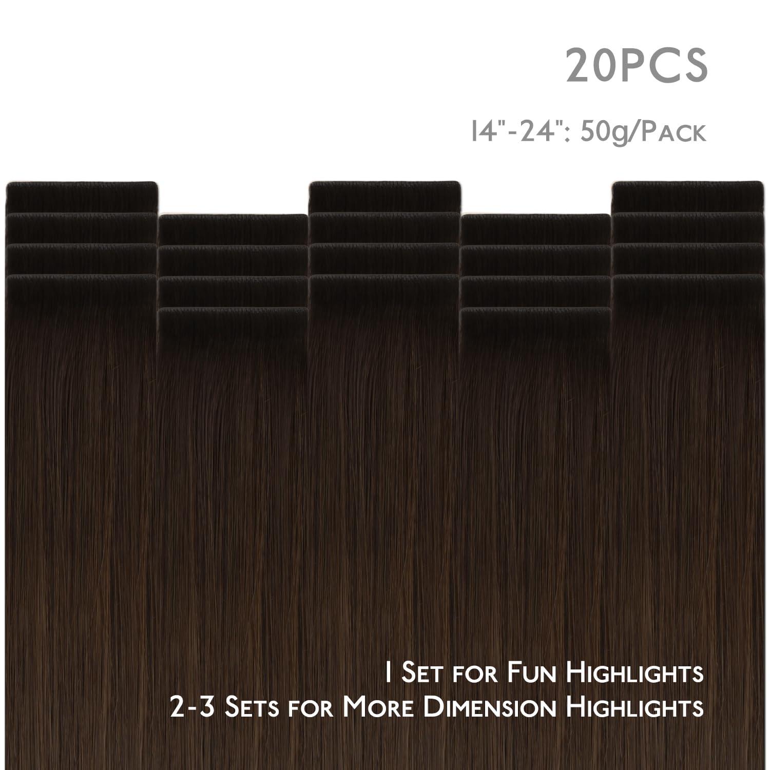 imageWENNALIFE Invisi Edge Tape in Hair Extensions Human Hair 16 Inch 50g 20pcs Muted Light Brown Brunette Invisible Luxury Remy Hair Extensions Natural Seamless Injected Tape Ins Extensiones De CabelloIN124 Ombre Dark Brown to Light Chestnut Brown