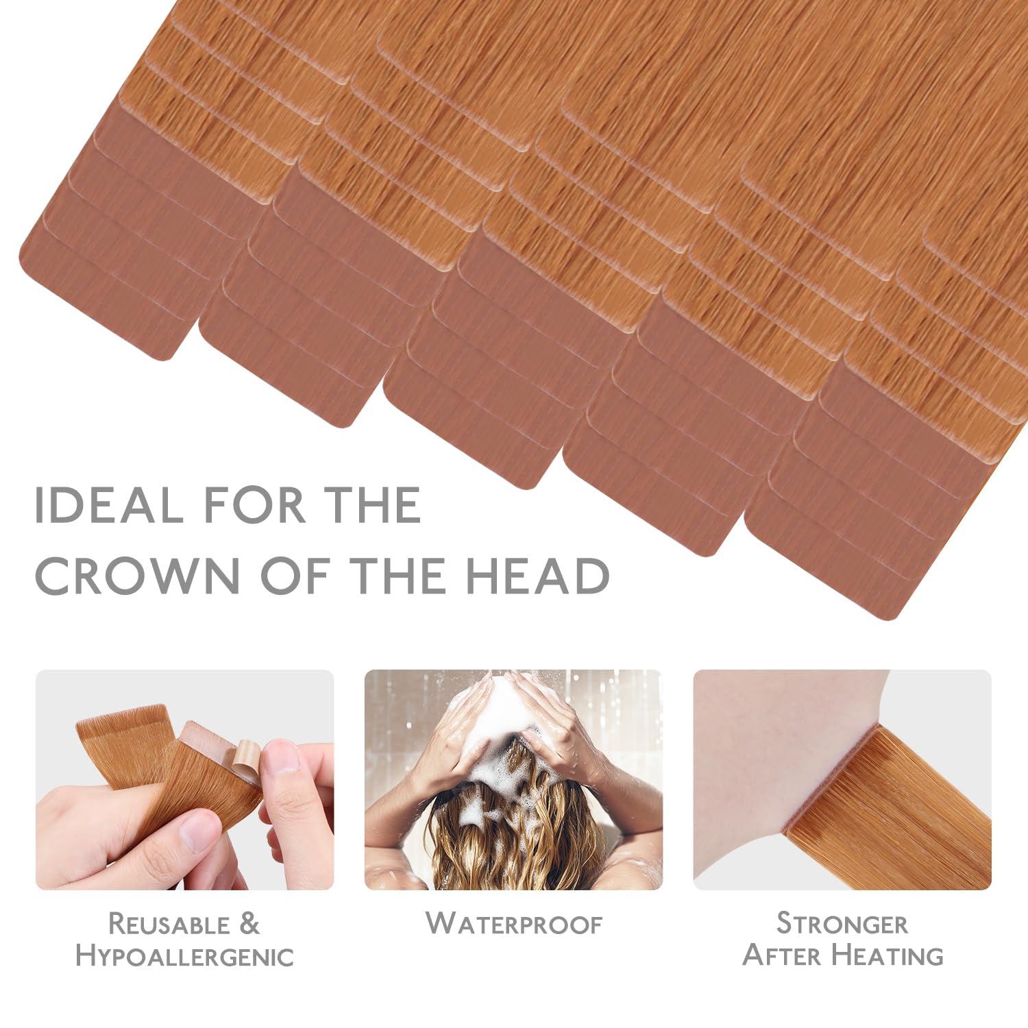 imageWENNALIFE Invisi Edge Tape in Hair Extensions Human Hair 16 Inch 50g 20pcs Muted Light Brown Brunette Invisible Luxury Remy Hair Extensions Natural Seamless Injected Tape Ins Extensiones De CabelloIN30 Auburn Ginger