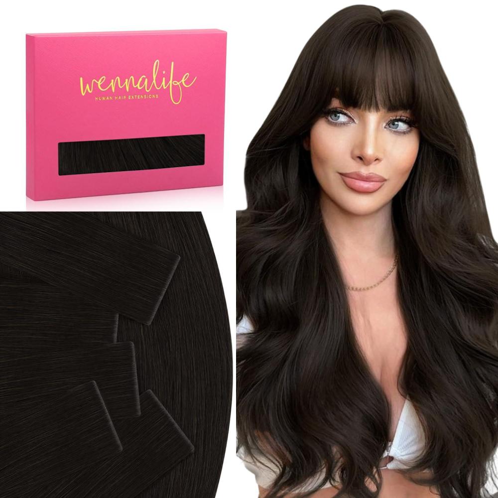 imageWENNALIFE Invisi Edge Tape in Hair Extensions Human Hair 16 Inch 50g 20pcs Muted Light Brown Brunette Invisible Luxury Remy Hair Extensions Natural Seamless Injected Tape Ins Extensiones De CabelloIN2 Dark Brown