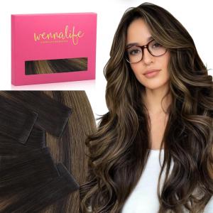 WENNALIFE Invisi Edge Tape in Hair Extensions Human Hair, 16 Inch 50g 20pcs Muted Light Brown Brunette Invisible Luxury Remy Hair Extensions Natural Seamless Injected Tape Ins Extensiones De Cabello(IN#2/6/2 Balayage Dark Brown Mixed Chestnut Brown)
