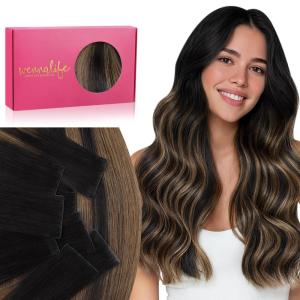 WENNALIFE Invisi Edge Tape in Hair Extensions Human Hair, 16 Inch 50g 20pcs Muted Light Brown Brunette Invisible Luxury Remy Hair Extensions Natural Seamless Injected Tape Ins Extensiones De Cabello(IN#1B/6/1B Balayage Natural Black to Chestnut Brown)