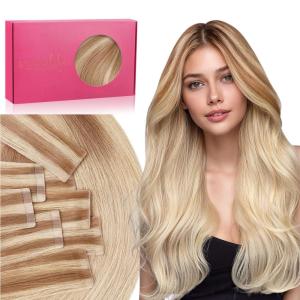 WENNALIFE Invisi Edge Tape in Hair Extensions Human Hair, 16 Inch 50g 20pcs Muted Light Brown Brunette Invisible Luxury Remy Hair Extensions Natural Seamless Injected Tape Ins Extensiones De Cabello(IN#12A/18H Ash Beige Blonde Blend)