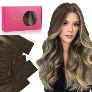 WENNALIFE Invisi Edge Tape in Hair Extensions Human Hair, 16 Inch 50g 20pcs Muted Light Brown Brunette Invisible Luxury Remy Hair Extensions Natural Seamless Injected Tape Ins Extensiones De Cabello(IN#4/27/4 Balayage Chocolate Brown to Caramel Blonde)