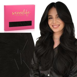 WENNALIFE Invisi Edge Tape in Hair Extensions Human Hair, 16 Inch 50g 20pcs Muted Light Brown Brunette Invisible Luxury Remy Hair Extensions Natural Seamless Injected Tape Ins Extensiones De Cabello(IN#1B Natural Black)
