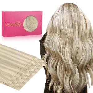 WENNALIFE Invisi Edge Tape in Hair Extensions Human Hair, 16 Inch 50g 20pcs Muted Light Brown Brunette Invisible Luxury Remy Hair Extensions Natural Seamless Injected Tape Ins Extensiones De Cabello(IN#17A/60A Ash Blonde Highlighted Platinum Blonde)