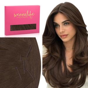 WENNALIFE Invisi Edge Tape in Hair Extensions Human Hair, 16 Inch 50g 20pcs Muted Light Brown Brunette Invisible Luxury Remy Hair Extensions Natural Seamless Injected Tape Ins Extensiones De Cabello(IN#4 Chocolate Brown)