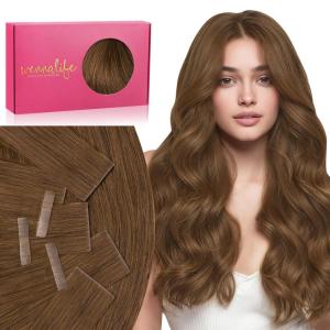 WENNALIFE Invisi Edge Tape in Hair Extensions Human Hair, 16 Inch 50g 20pcs Muted Light Brown Brunette Invisible Luxury Remy Hair Extensions Natural Seamless Injected Tape Ins Extensiones De Cabello(IN#5R Light Auburn Brown)