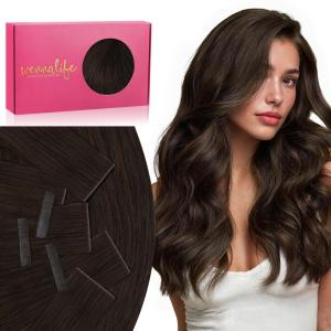 WENNALIFE Invisi Edge Tape in Hair Extensions Human Hair, 16 Inch 50g 20pcs Muted Light Brown Brunette Invisible Luxury Remy Hair Extensions Natural Seamless Injected Tape Ins Extensiones De Cabello(IN#2A Light Dark Brown)