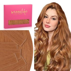 WENNALIFE Invisi Edge Tape in Hair Extensions Human Hair, 16 Inch 50g 20pcs Muted Light Brown Brunette Invisible Luxury Remy Hair Extensions Natural Seamless Injected Tape Ins Extensiones De Cabello(IN#30 Auburn Ginger)