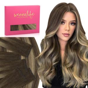 WENNALIFE Invisi Edge Tape in Hair Extensions Human Hair, 16 Inch 50g 20pcs Muted Light Brown Brunette Invisible Luxury Remy Hair Extensions Natural Seamless Injected Tape Ins Extensiones De Cabello(#4/27/4 Balayage Chocolate Brown to Caramel Blonde)