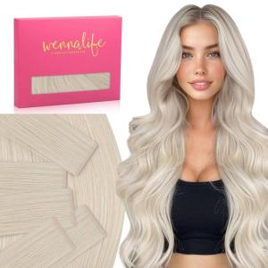 WENNALIFE Invisi Edge Tape in Hair Extensions Human Hair, 16 Inch 50g 20pcs Muted Light Brown Brunette Invisible Luxury Remy Hair Extensions Natural Seamless Injected Tape Ins Extensiones De Cabello(IN#60A Platinum Blonde)
