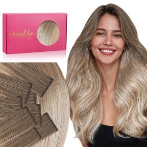WENNALIFE Invisi Edge Tape in Hair Extensions Human Hair, 16 Inch 50g 20pcs Muted Light Brown Brunette Invisible Luxury Remy Hair Extensions Natural Seamless Injected Tape Ins Extensiones De Cabello(IN#9/18/60 Balayage Sandy Brown to Platinum Blonde)