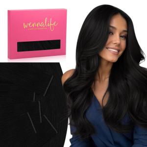 WENNALIFE Invisi Edge Tape in Hair Extensions Human Hair, 16 Inch 50g 20pcs Muted Light Brown Brunette Invisible Luxury Remy Hair Extensions Natural Seamless Injected Tape Ins Extensiones De Cabello(IN#1 Jet Black)