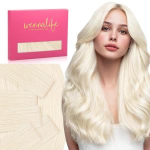 WENNALIFE Invisi Edge Tape in Hair Extensions Human Hair, 16 Inch 50g 20pcs Muted Light Brown Brunette Invisible Luxury Remy Hair Extensions Natural Seamless Injected Tape Ins Extensiones De Cabello(IN#1000 White Blonde)