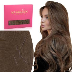 WENNALIFE Invisi Edge Tape in Hair Extensions Human Hair, 16 Inch 50g 20pcs Muted Light Brown Brunette Invisible Luxury Remy Hair Extensions Natural Seamless Injected Tape Ins Extensiones De Cabello(IN#5D Cool Ash Brown)