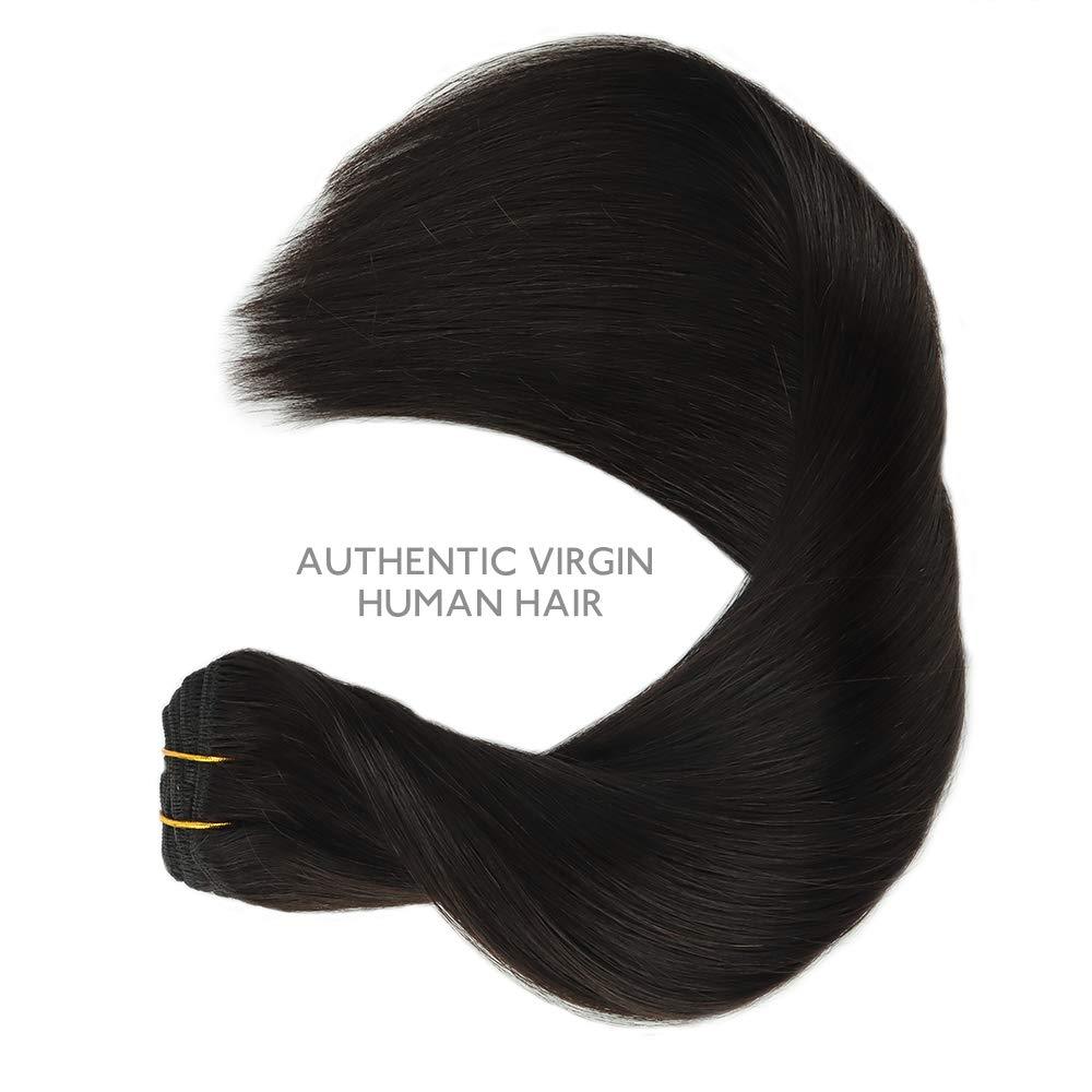 imageWENNALIFE Clip in Hair Extensions 150g 14 Inch 9pcs Natural Black Human Hair Extensions Thicker Real Human Hair Clip Set Double Weft