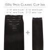 WENNALIFE Clip in Hair Extensions, 150g 14 Inch 9pcs Natural Black Human Hair Extensions Thicker Real Human Hair Clip Set Double Weft