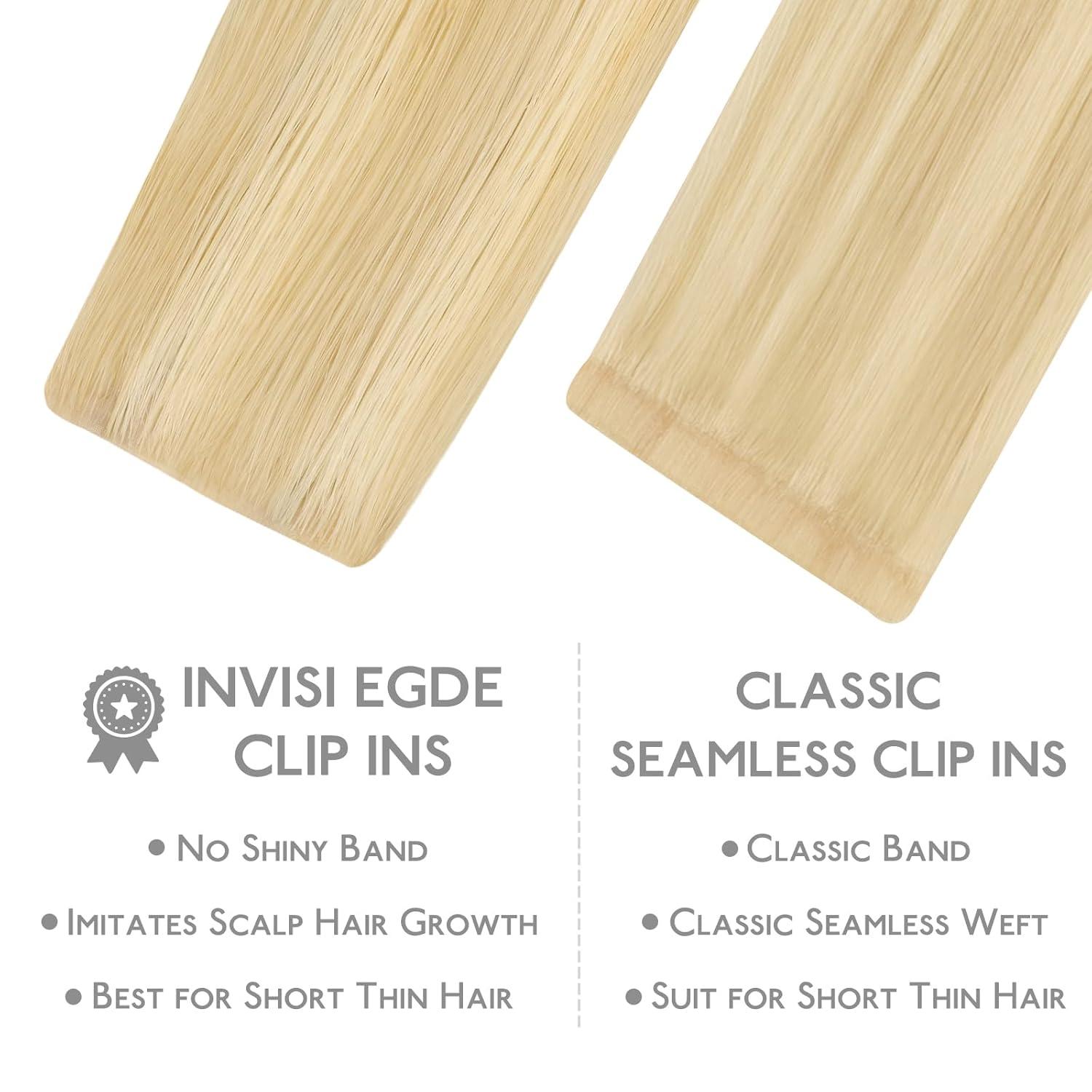 imageWENNALIFE Invisi Edge Clip in Hair Extensions Real Human Hair 18 Inch 130g 7pcs Ombre Walnut Brown to Ash Brown and Bleach Blonde Seamless Clip in Extensions Remy Hair Clip Ins Invisible PU Skin WeftI1622 Light Blonde Highlighted Golden Blonde