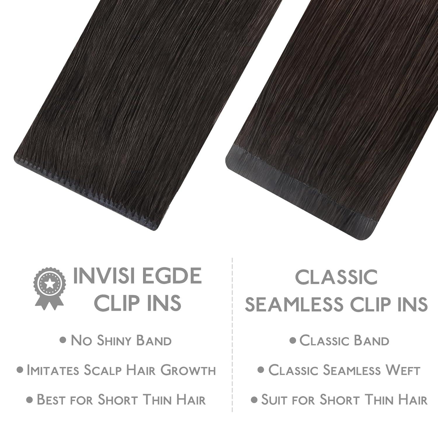 imageWENNALIFE Invisi Edge Clip in Hair Extensions Real Human Hair 18 Inch 130g 7pcs Ombre Walnut Brown to Ash Brown and Bleach Blonde Seamless Clip in Extensions Remy Hair Clip Ins Invisible PU Skin WeftI262 Balayage Dark Brown Mixed Chestnut Brown