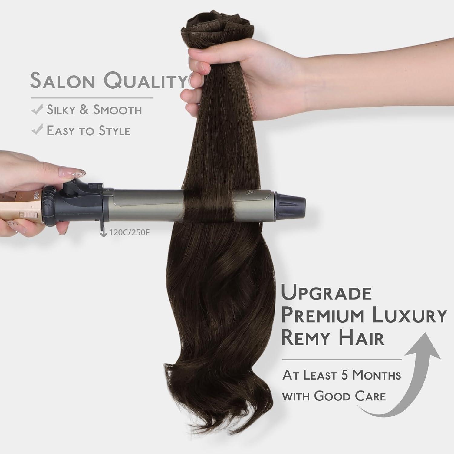 imageWENNALIFE Invisi Edge Clip in Hair Extensions Real Human Hair 18 Inch 130g 7pcs Ombre Walnut Brown to Ash Brown and Bleach Blonde Seamless Clip in Extensions Remy Hair Clip Ins Invisible PU Skin WeftI2A Light Dark Brown