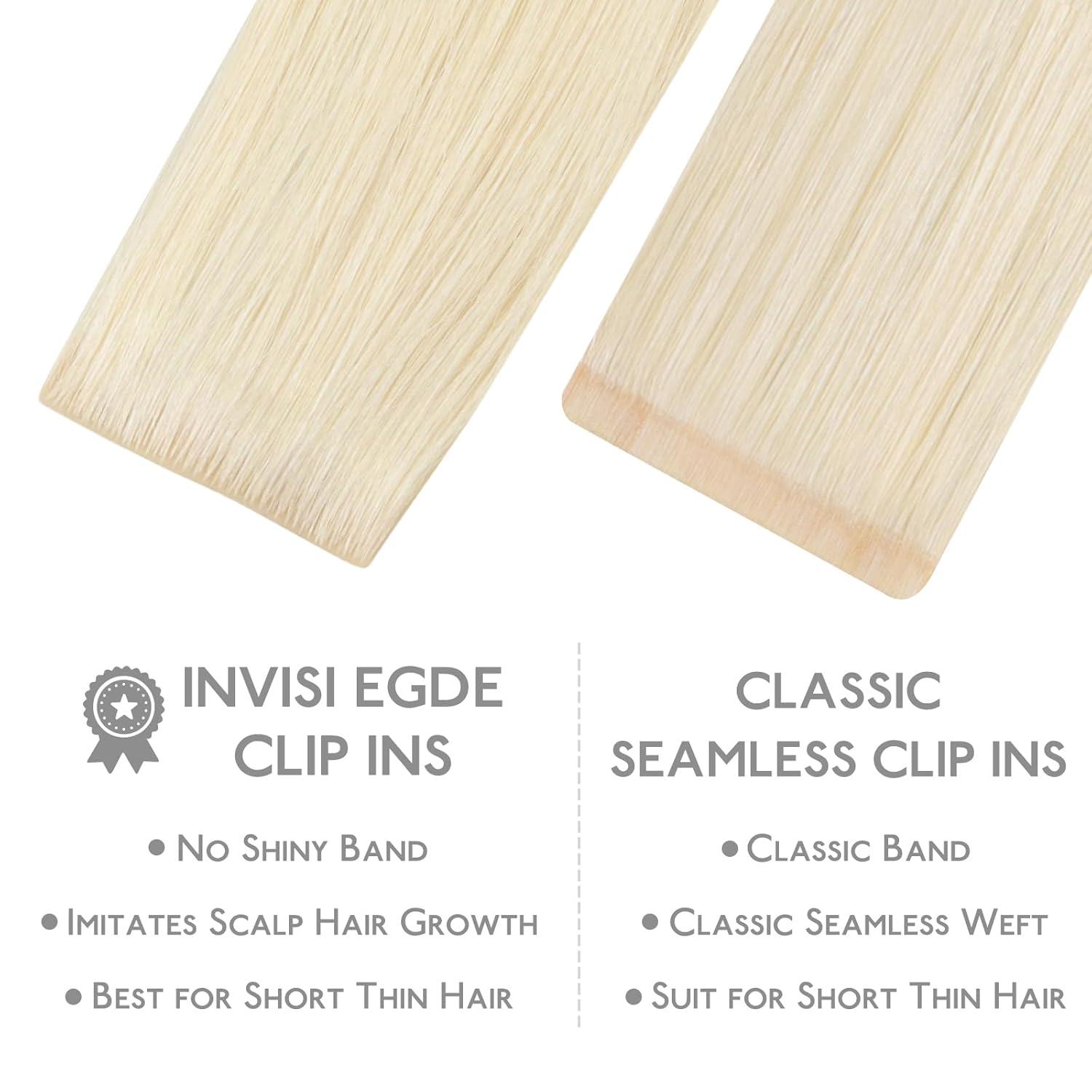 imageWENNALIFE Invisi Edge Clip in Hair Extensions Real Human Hair 18 Inch 130g 7pcs Ombre Walnut Brown to Ash Brown and Bleach Blonde Seamless Clip in Extensions Remy Hair Clip Ins Invisible PU Skin WeftI60A Platinum Blonde