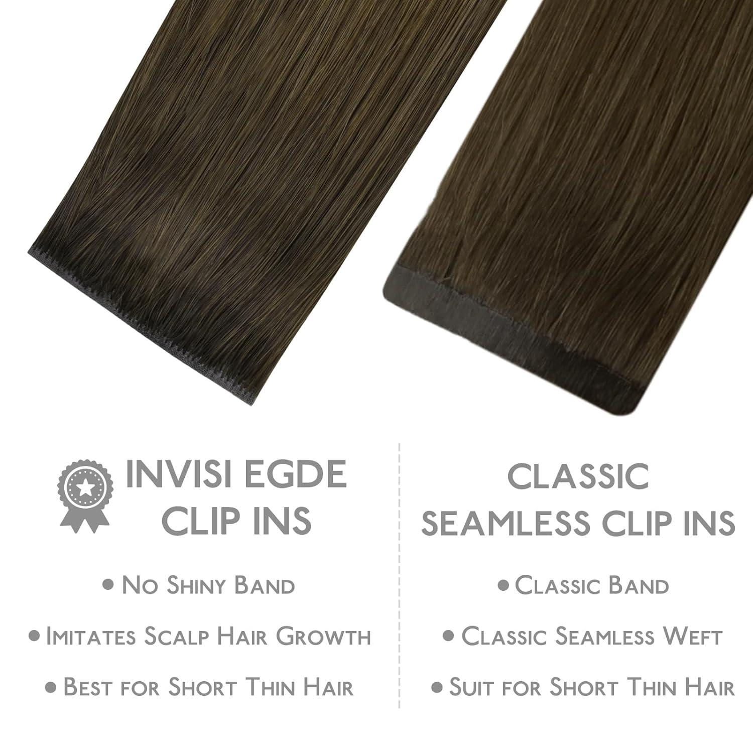 imageWENNALIFE Invisi Edge Clip in Hair Extensions Real Human Hair 18 Inch 130g 7pcs Ombre Walnut Brown to Ash Brown and Bleach Blonde Seamless Clip in Extensions Remy Hair Clip Ins Invisible PU Skin WeftI38613 Ombre Walnut Brown to Ash Brown and Bleach Blonde