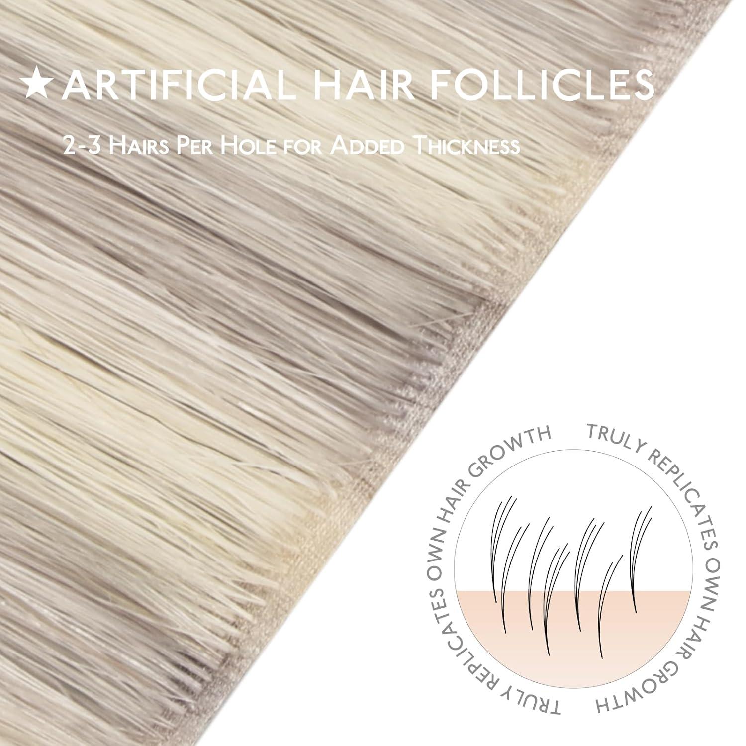 imageWENNALIFE Invisi Edge Clip in Hair Extensions Real Human Hair 18 Inch 130g 7pcs Ombre Walnut Brown to Ash Brown and Bleach Blonde Seamless Clip in Extensions Remy Hair Clip Ins Invisible PU Skin WeftI17A60A Ash Blonde Highlighted Platinum Blonde