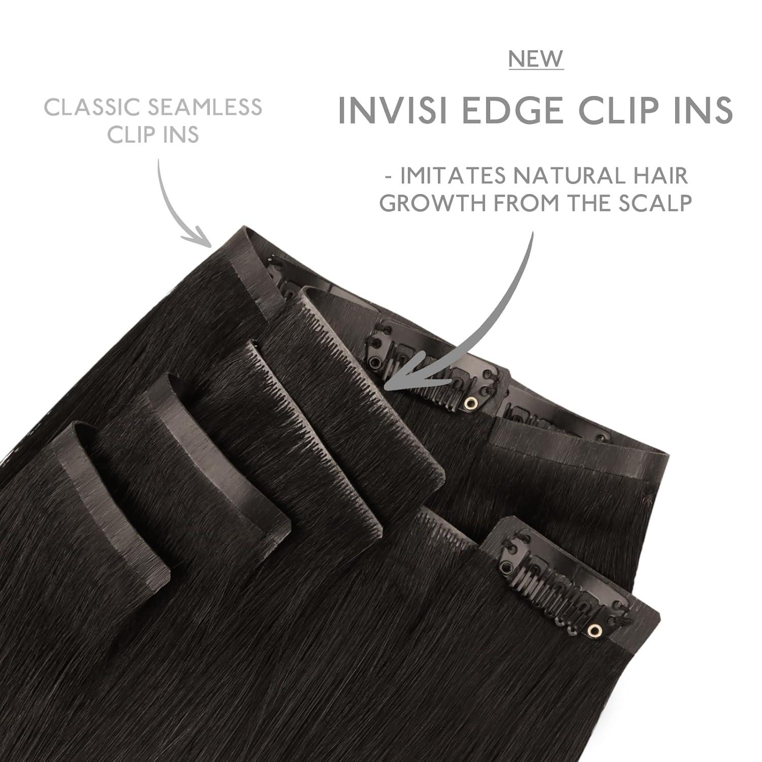 imageWENNALIFE Invisi Edge Clip in Hair Extensions Real Human Hair 18 Inch 130g 7pcs Ombre Walnut Brown to Ash Brown and Bleach Blonde Seamless Clip in Extensions Remy Hair Clip Ins Invisible PU Skin WeftI2 Dark Brown