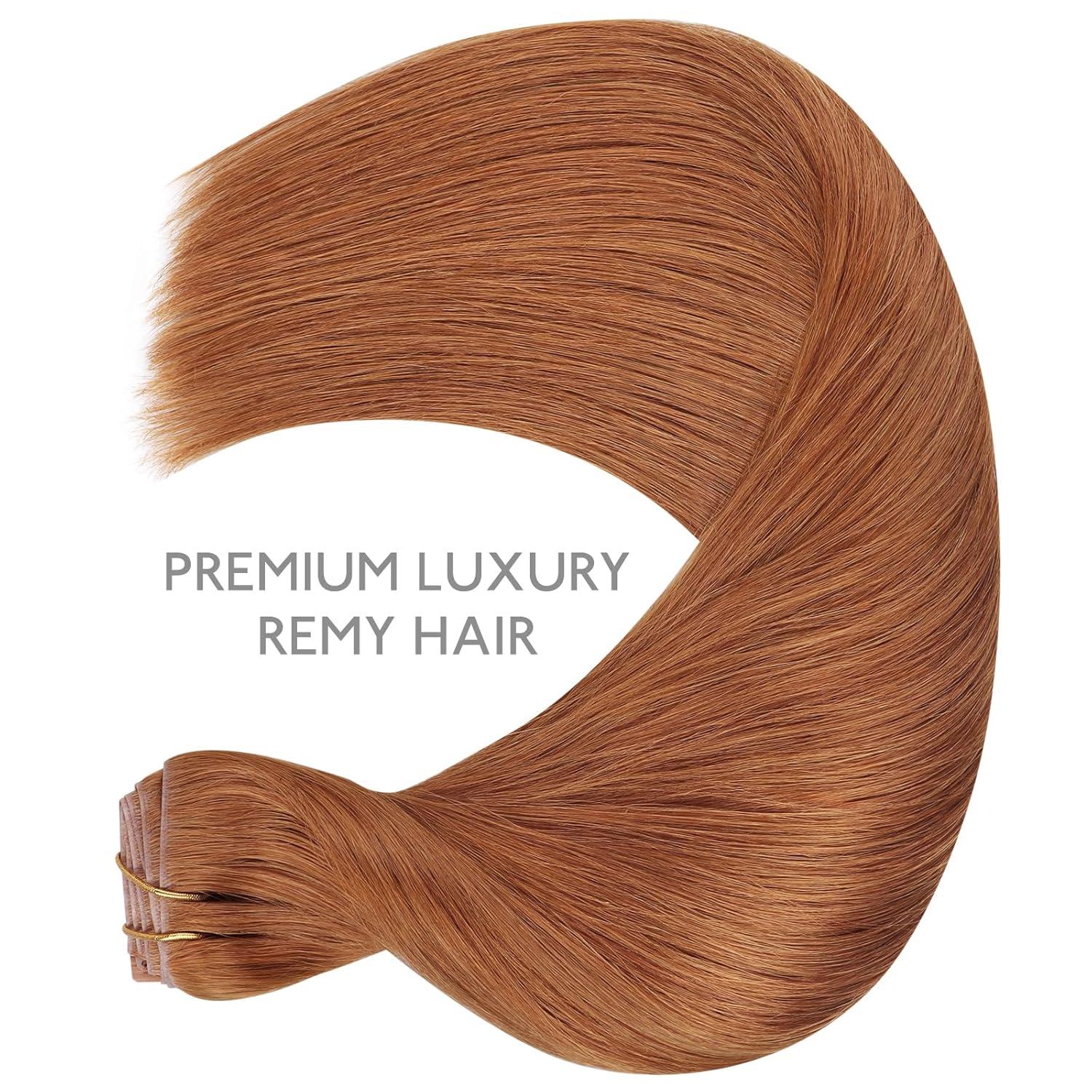 imageWENNALIFE Invisi Edge Clip in Hair Extensions Real Human Hair 18 Inch 130g 7pcs Ombre Walnut Brown to Ash Brown and Bleach Blonde Seamless Clip in Extensions Remy Hair Clip Ins Invisible PU Skin WeftI330 Cinnamon Terra Copper
