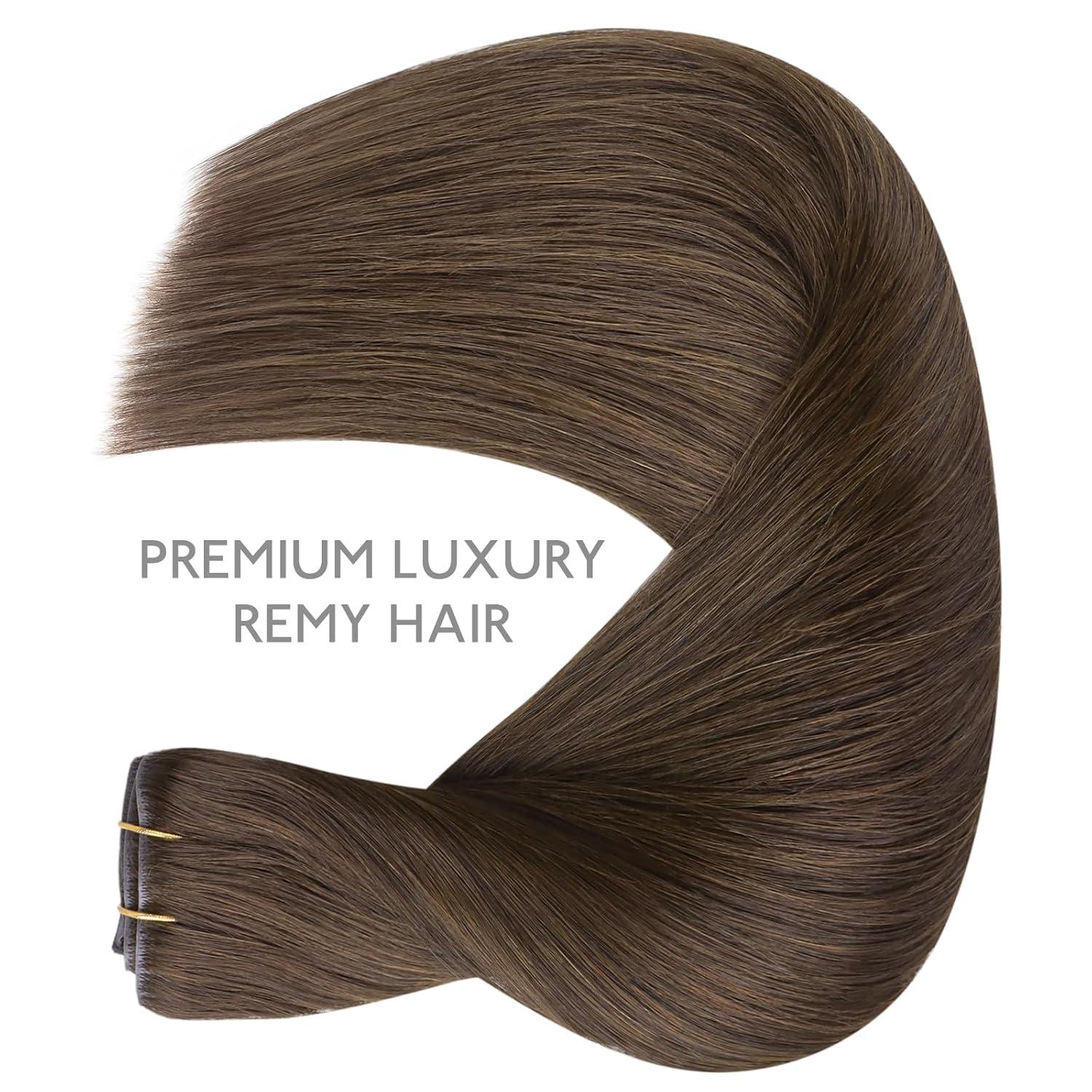 imageWENNALIFE Invisi Edge Clip in Hair Extensions Real Human Hair 18 Inch 130g 7pcs Ombre Walnut Brown to Ash Brown and Bleach Blonde Seamless Clip in Extensions Remy Hair Clip Ins Invisible PU Skin WeftI5 Muted Light Brown Brunette