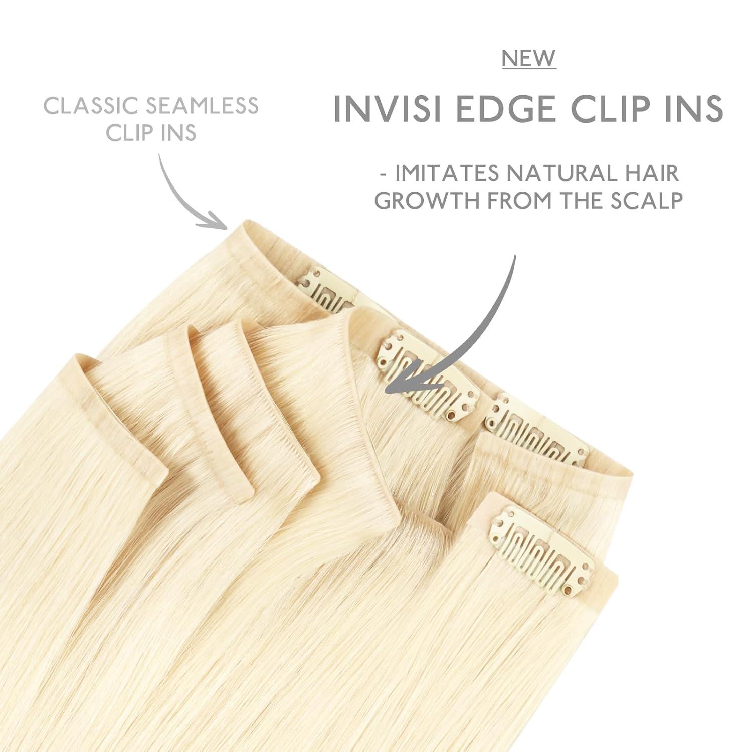 imageWENNALIFE Invisi Edge Clip in Hair Extensions Real Human Hair 18 Inch 130g 7pcs Ombre Walnut Brown to Ash Brown and Bleach Blonde Seamless Clip in Extensions Remy Hair Clip Ins Invisible PU Skin WeftI60A Platinum Blonde
