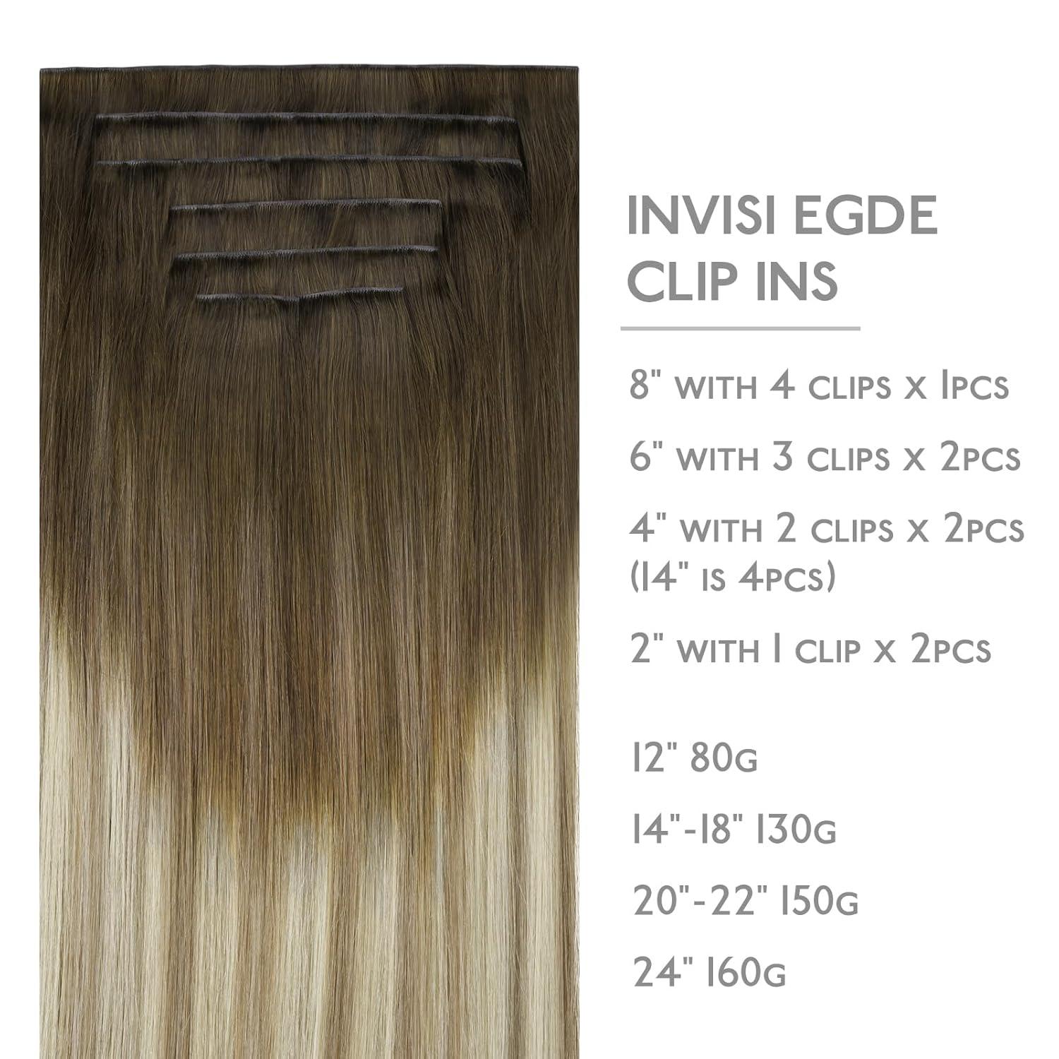 imageWENNALIFE Invisi Edge Clip in Hair Extensions Real Human Hair 18 Inch 130g 7pcs Ombre Walnut Brown to Ash Brown and Bleach Blonde Seamless Clip in Extensions Remy Hair Clip Ins Invisible PU Skin WeftI38613 Ombre Walnut Brown to Ash Brown and Bleach Blonde