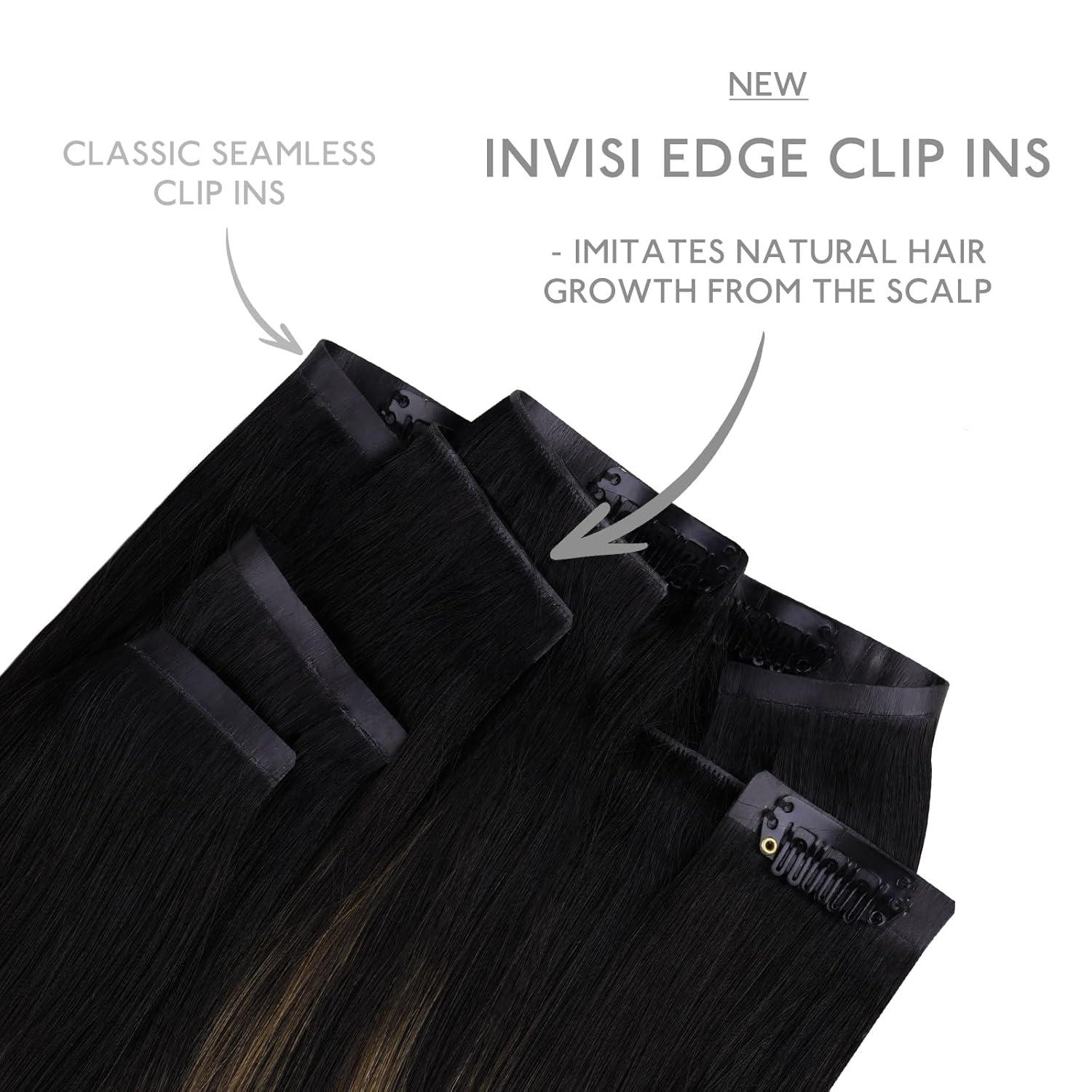 imageWENNALIFE Invisi Edge Clip in Hair Extensions Real Human Hair 18 Inch 130g 7pcs Ombre Walnut Brown to Ash Brown and Bleach Blonde Seamless Clip in Extensions Remy Hair Clip Ins Invisible PU Skin WeftI1B61B Balayage Natural Black to Chestnut Brown
