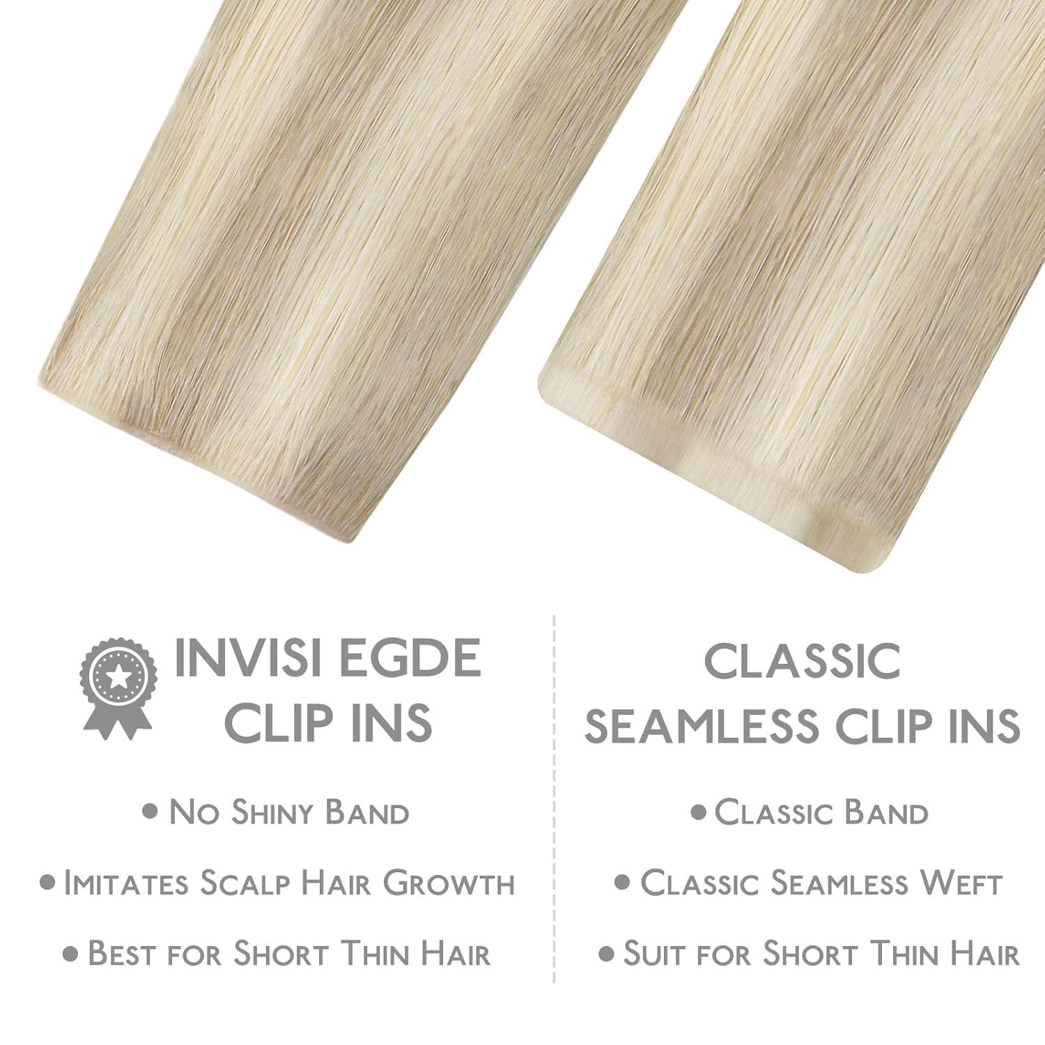 imageWENNALIFE Invisi Edge Clip in Hair Extensions Real Human Hair 18 Inch 130g 7pcs Ombre Walnut Brown to Ash Brown and Bleach Blonde Seamless Clip in Extensions Remy Hair Clip Ins Invisible PU Skin WeftI17A60A Ash Blonde Highlighted Platinum Blonde