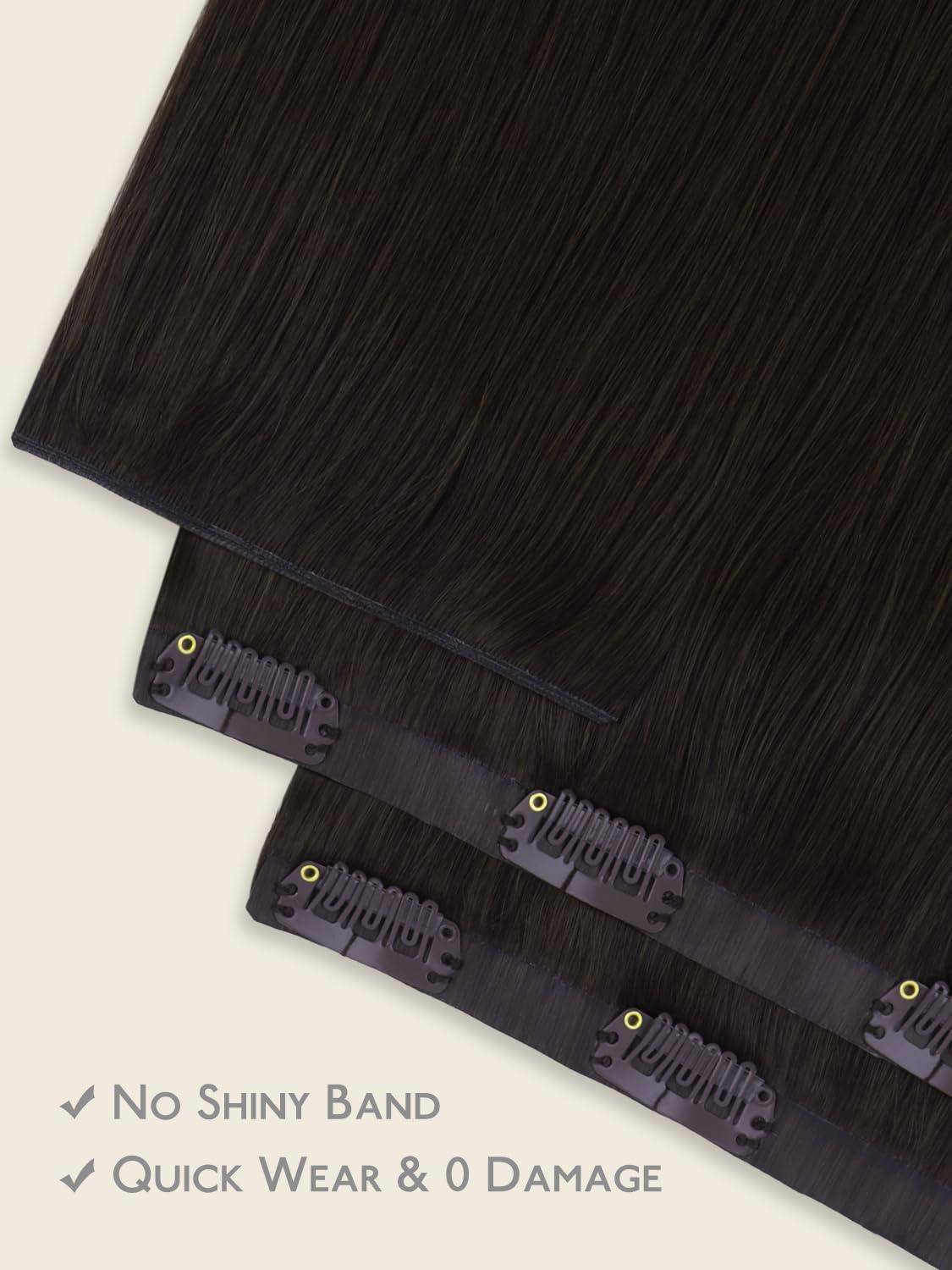 imageWENNALIFE Invisi Edge Clip in Hair Extensions Real Human Hair 18 Inch 130g 7pcs Ombre Walnut Brown to Ash Brown and Bleach Blonde Seamless Clip in Extensions Remy Hair Clip Ins Invisible PU Skin WeftG2 Dark Brown