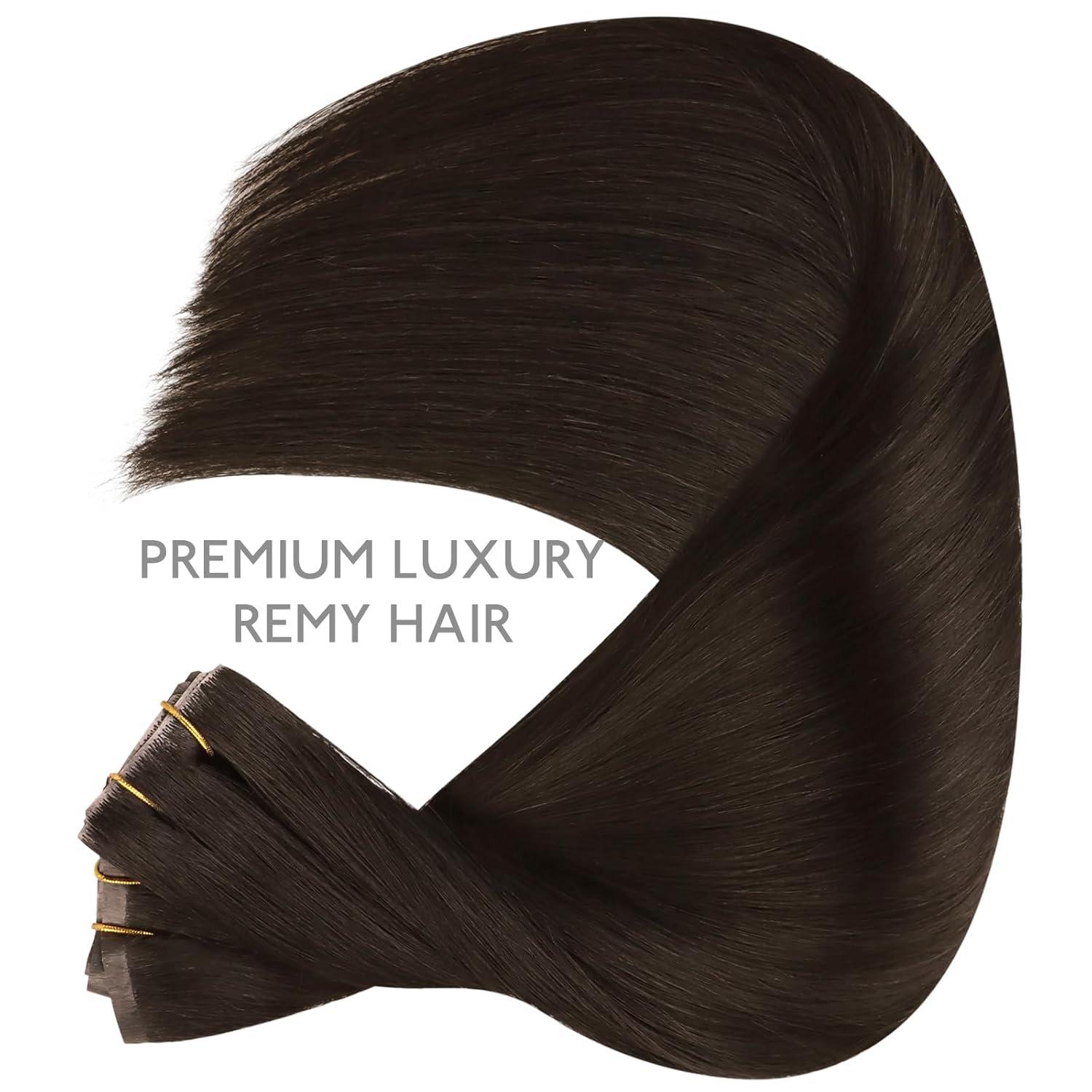 imageWENNALIFE Invisi Edge Clip in Hair Extensions Real Human Hair 18 Inch 130g 7pcs Ombre Walnut Brown to Ash Brown and Bleach Blonde Seamless Clip in Extensions Remy Hair Clip Ins Invisible PU Skin WeftI2A Light Dark Brown