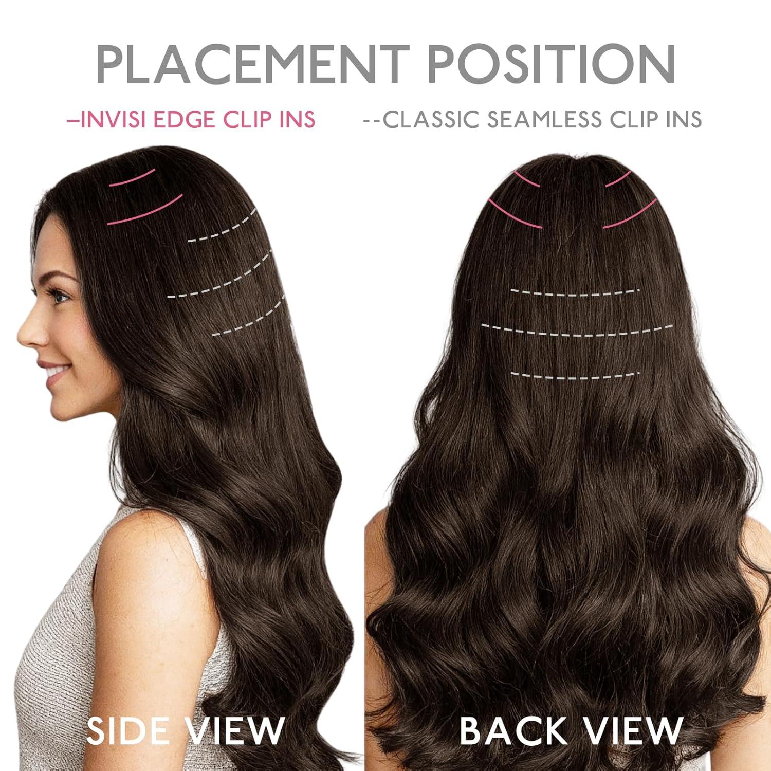 imageWENNALIFE Invisi Edge Clip in Hair Extensions Real Human Hair 18 Inch 130g 7pcs Ombre Walnut Brown to Ash Brown and Bleach Blonde Seamless Clip in Extensions Remy Hair Clip Ins Invisible PU Skin WeftI1B Natural Black