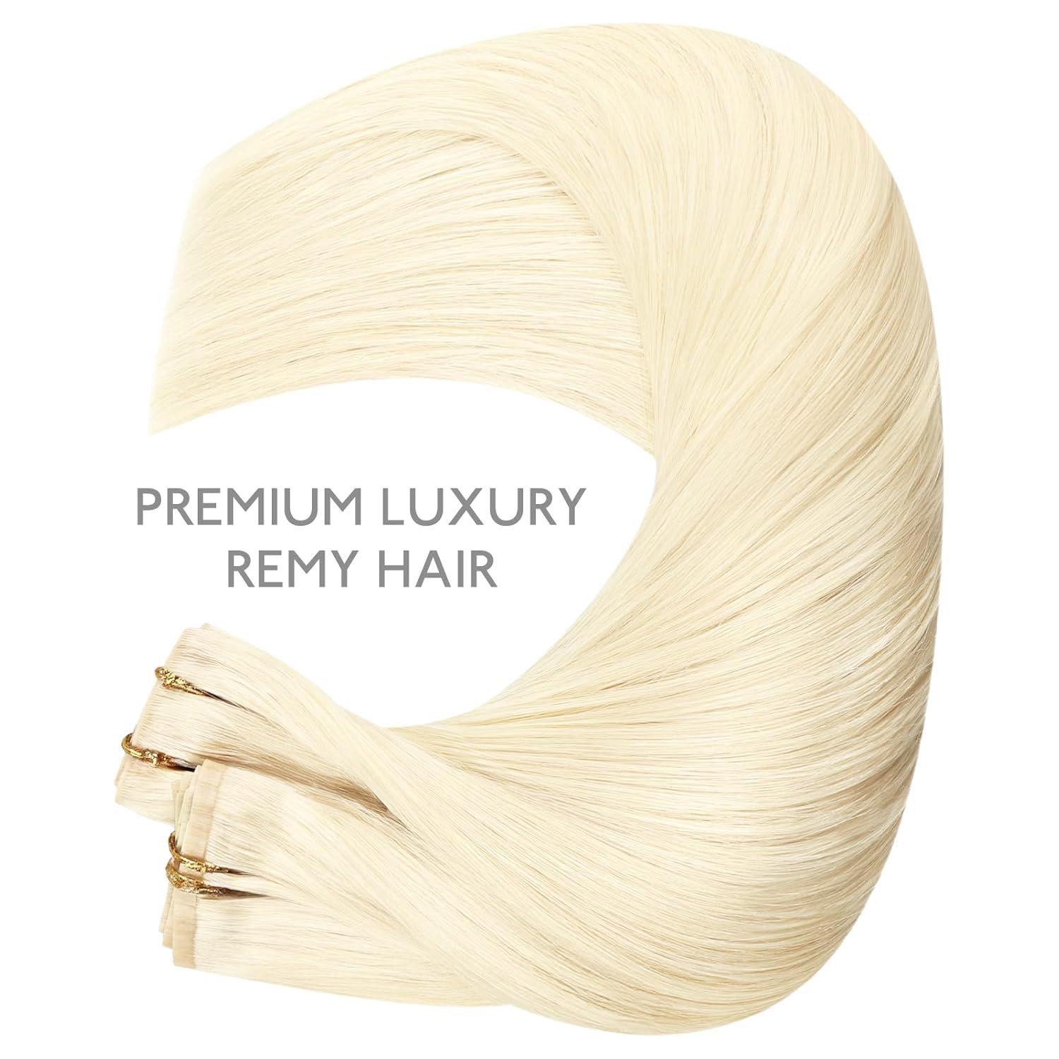 imageWENNALIFE Invisi Edge Clip in Hair Extensions Real Human Hair 18 Inch 130g 7pcs Ombre Walnut Brown to Ash Brown and Bleach Blonde Seamless Clip in Extensions Remy Hair Clip Ins Invisible PU Skin WeftI60A Platinum Blonde