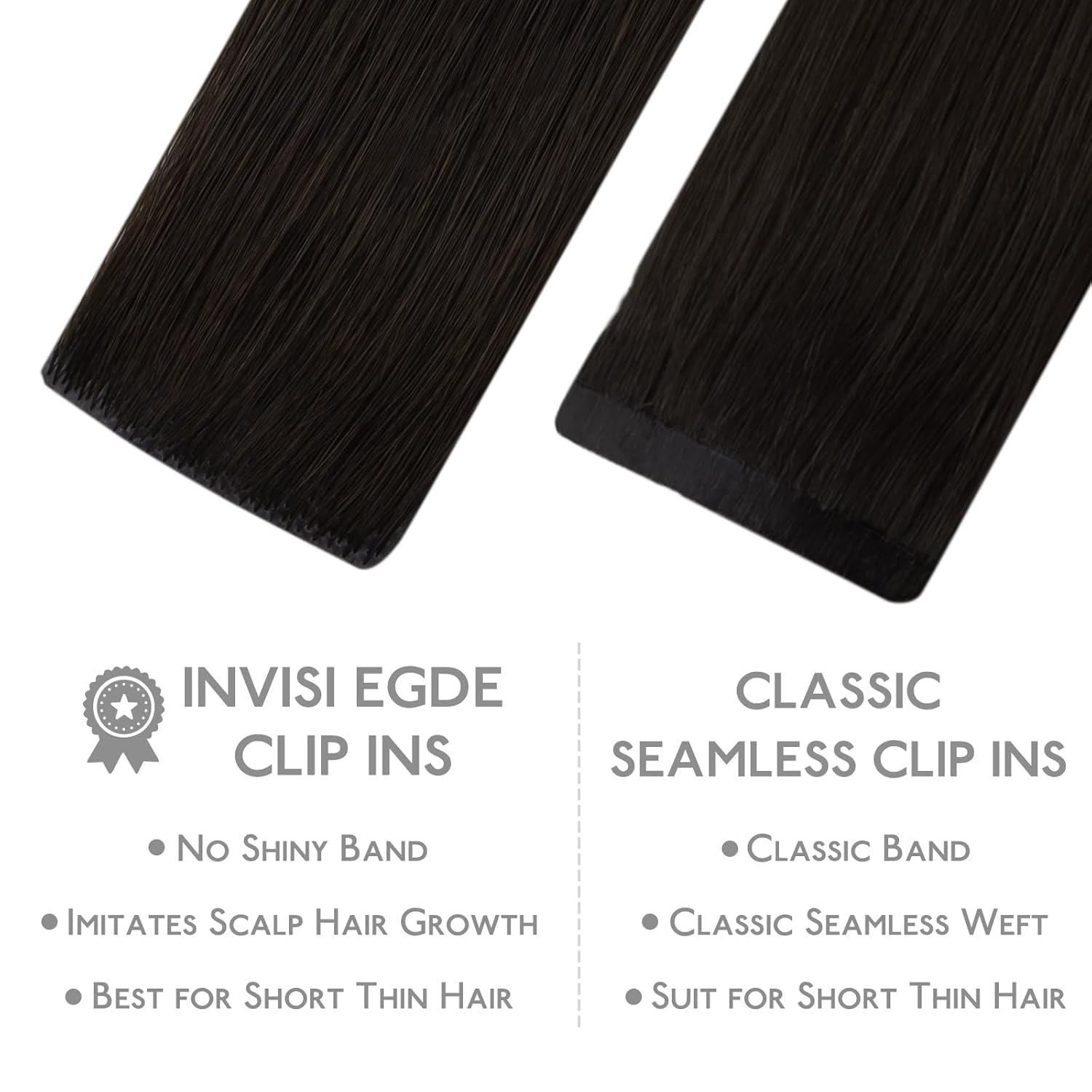 imageWENNALIFE Invisi Edge Clip in Hair Extensions Real Human Hair 18 Inch 130g 7pcs Ombre Walnut Brown to Ash Brown and Bleach Blonde Seamless Clip in Extensions Remy Hair Clip Ins Invisible PU Skin WeftI2 Dark Brown