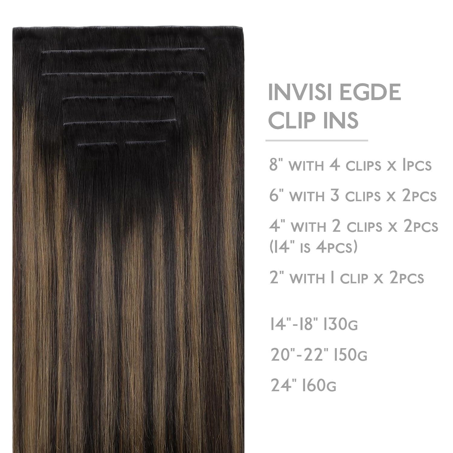 imageWENNALIFE Invisi Edge Clip in Hair Extensions Real Human Hair 18 Inch 130g 7pcs Ombre Walnut Brown to Ash Brown and Bleach Blonde Seamless Clip in Extensions Remy Hair Clip Ins Invisible PU Skin WeftI262 Balayage Dark Brown Mixed Chestnut Brown
