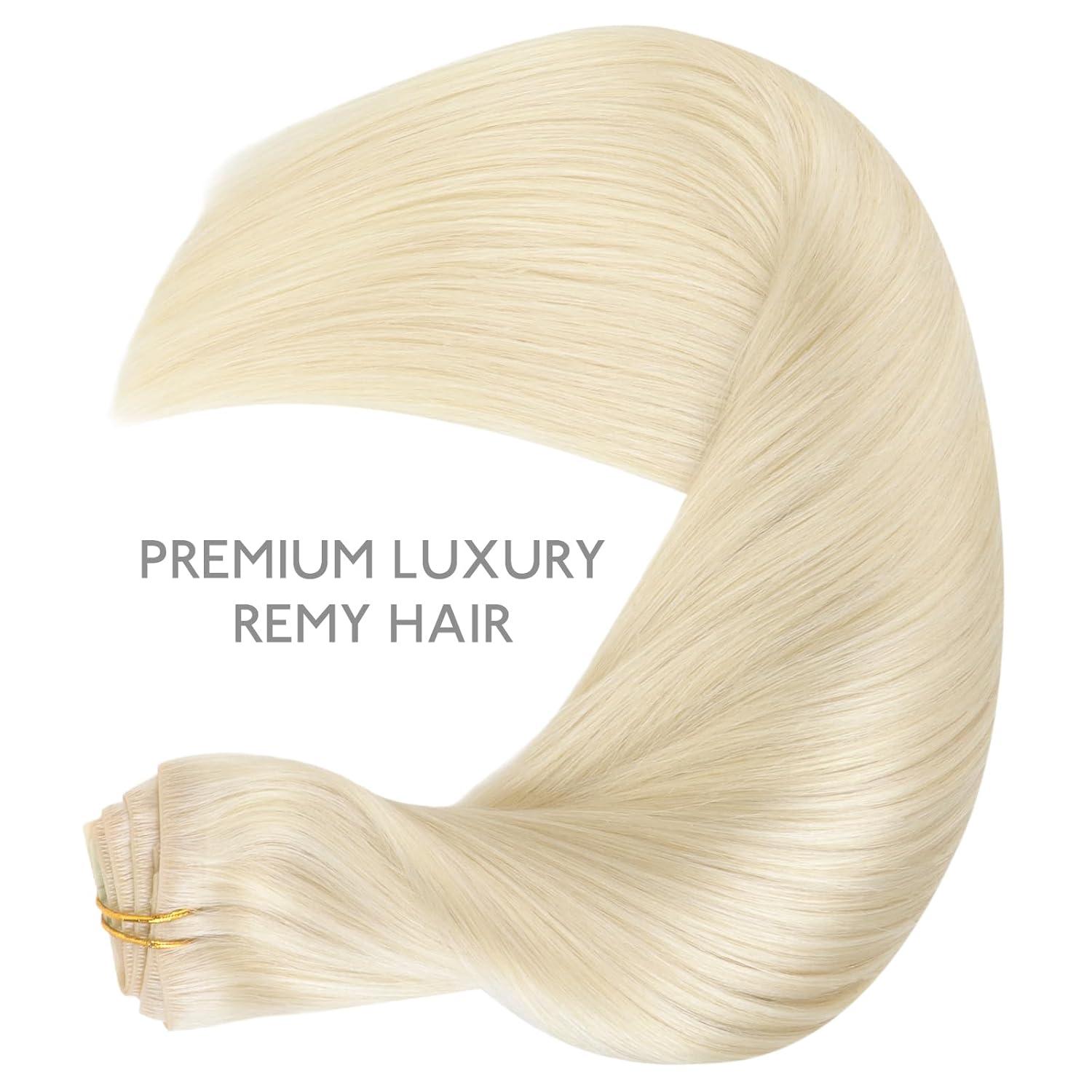 imageWENNALIFE Invisi Edge Clip in Hair Extensions Real Human Hair 18 Inch 130g 7pcs Ombre Walnut Brown to Ash Brown and Bleach Blonde Seamless Clip in Extensions Remy Hair Clip Ins Invisible PU Skin WeftI60A Platinum Blonde