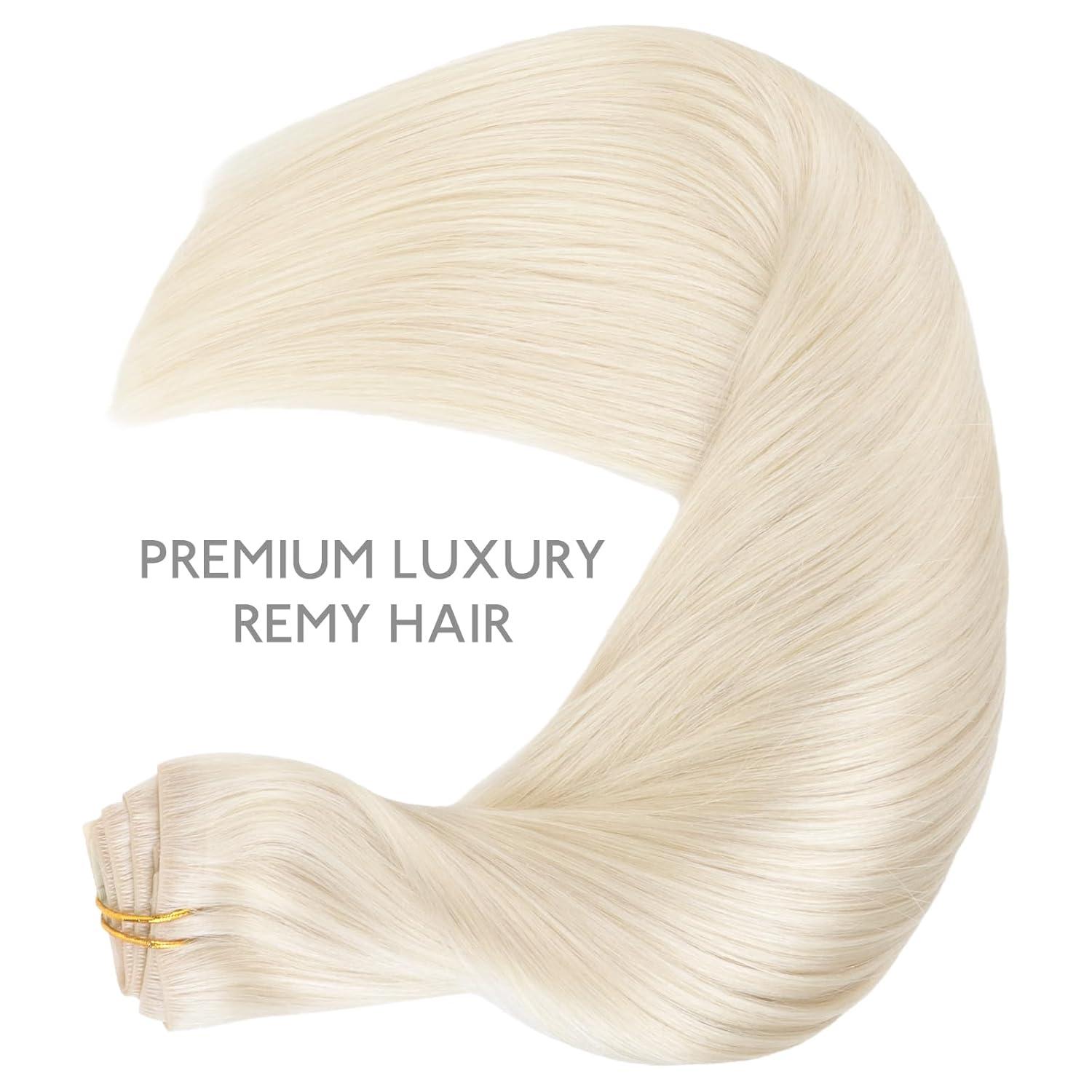 imageWENNALIFE Invisi Edge Clip in Hair Extensions Real Human Hair 18 Inch 130g 7pcs Ombre Walnut Brown to Ash Brown and Bleach Blonde Seamless Clip in Extensions Remy Hair Clip Ins Invisible PU Skin WeftI1000 White Blonde