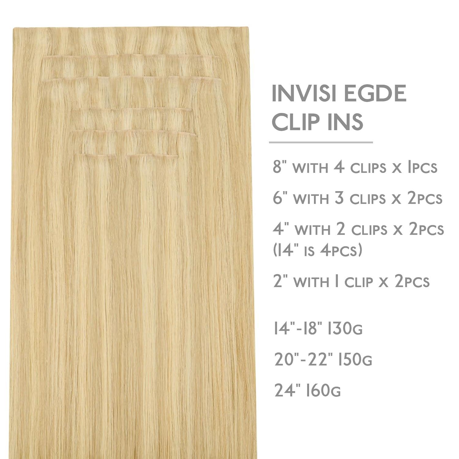 imageWENNALIFE Invisi Edge Clip in Hair Extensions Real Human Hair 18 Inch 130g 7pcs Ombre Walnut Brown to Ash Brown and Bleach Blonde Seamless Clip in Extensions Remy Hair Clip Ins Invisible PU Skin WeftI1622 Light Blonde Highlighted Golden Blonde