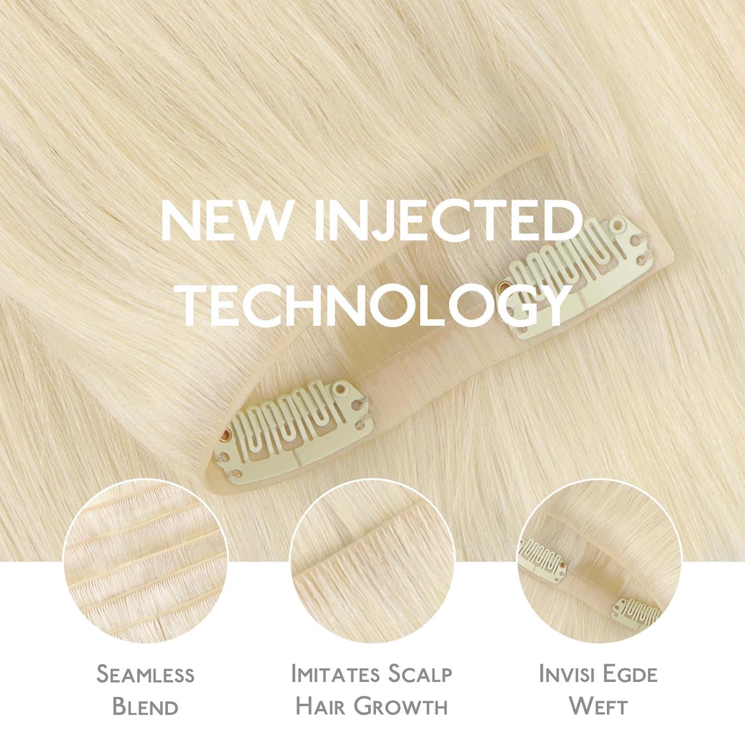 imageWENNALIFE Invisi Edge Clip in Hair Extensions Real Human Hair 18 Inch 130g 7pcs Ombre Walnut Brown to Ash Brown and Bleach Blonde Seamless Clip in Extensions Remy Hair Clip Ins Invisible PU Skin WeftI60A Platinum Blonde