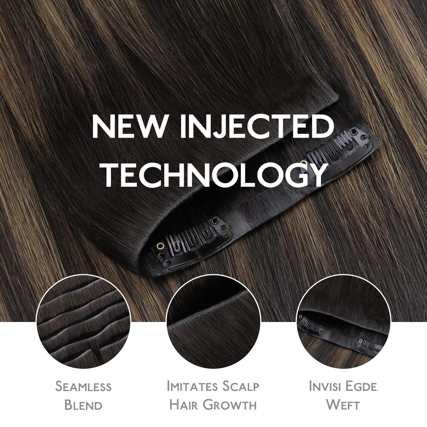 imageWENNALIFE Invisi Edge Clip in Hair Extensions Real Human Hair 18 Inch 130g 7pcs Ombre Walnut Brown to Ash Brown and Bleach Blonde Seamless Clip in Extensions Remy Hair Clip Ins Invisible PU Skin WeftI262 Balayage Dark Brown Mixed Chestnut Brown