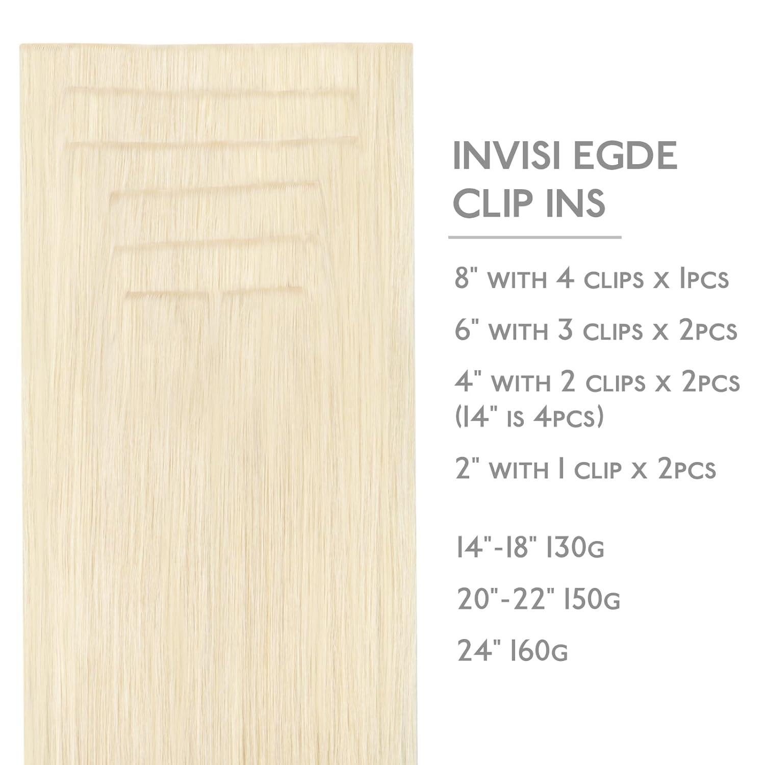 imageWENNALIFE Invisi Edge Clip in Hair Extensions Real Human Hair 18 Inch 130g 7pcs Ombre Walnut Brown to Ash Brown and Bleach Blonde Seamless Clip in Extensions Remy Hair Clip Ins Invisible PU Skin WeftI60A Platinum Blonde