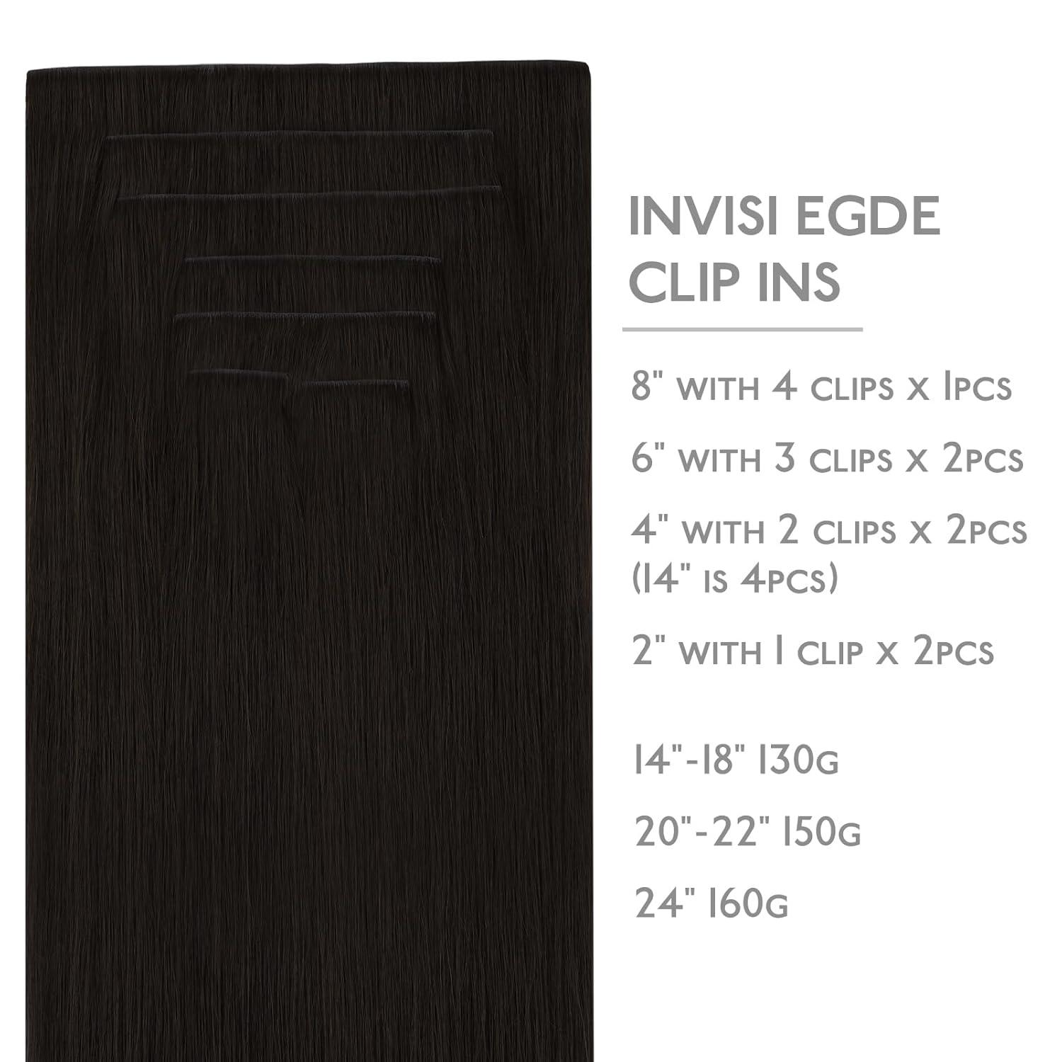 imageWENNALIFE Invisi Edge Clip in Hair Extensions Real Human Hair 18 Inch 130g 7pcs Ombre Walnut Brown to Ash Brown and Bleach Blonde Seamless Clip in Extensions Remy Hair Clip Ins Invisible PU Skin WeftI2 Dark Brown