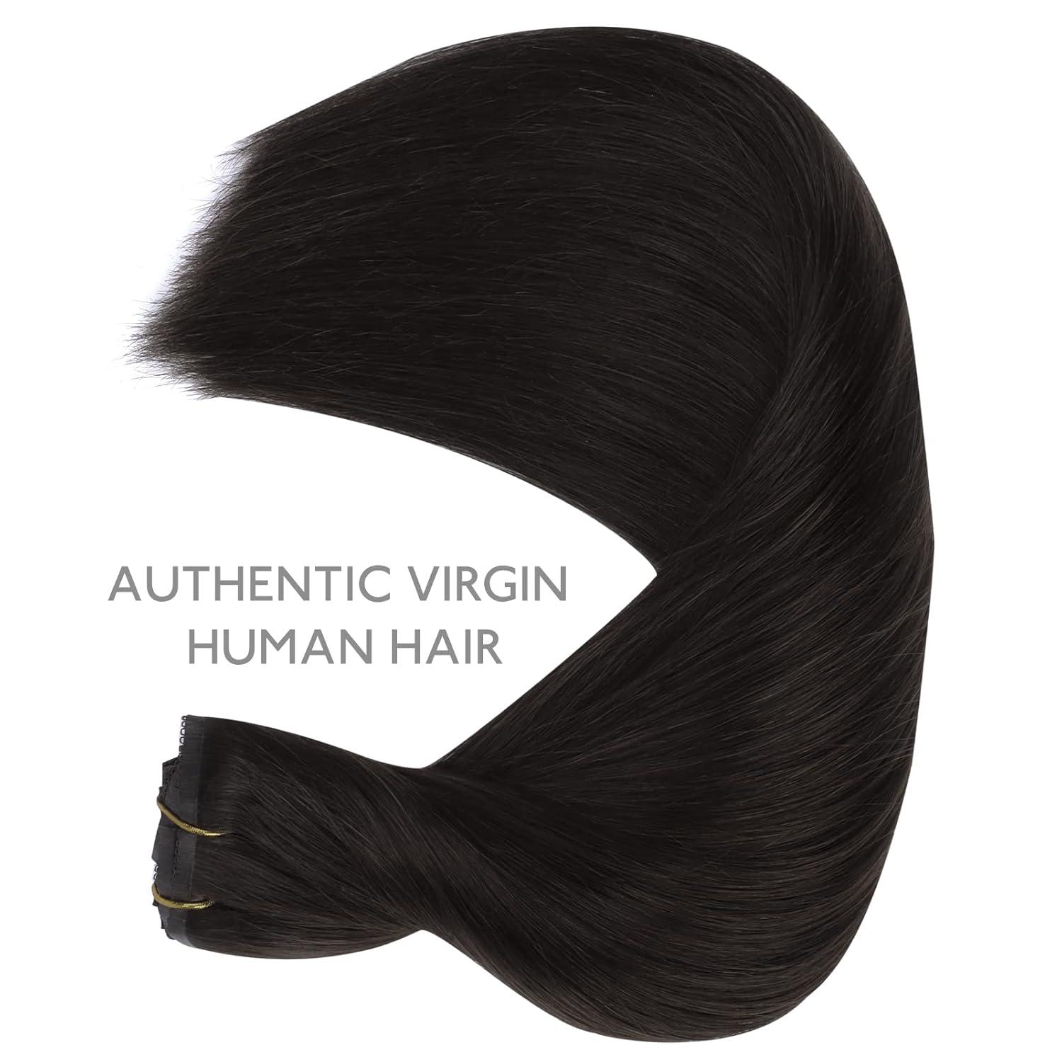 imageWENNALIFE Invisi Edge Clip in Hair Extensions Real Human Hair 18 Inch 130g 7pcs Ombre Walnut Brown to Ash Brown and Bleach Blonde Seamless Clip in Extensions Remy Hair Clip Ins Invisible PU Skin WeftL2 Dark Brown